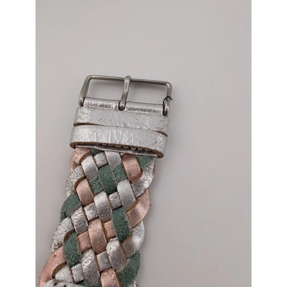 Fossil Women's Watch 30mm Silver Case Multicolor Woven Bund Strap- New Battery